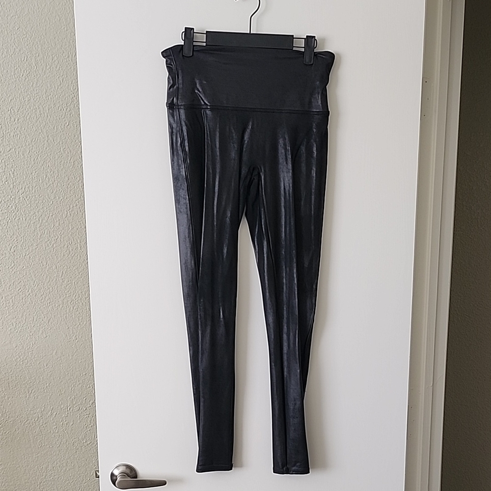 SPANX Black Faux Leather Leggings | Large